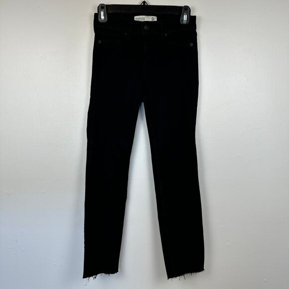 Abercrombie & Fitch Womens Straight Leg Mid Rise Fringe Hem Ankle Black Jeans 0S - Picture 2 of 10